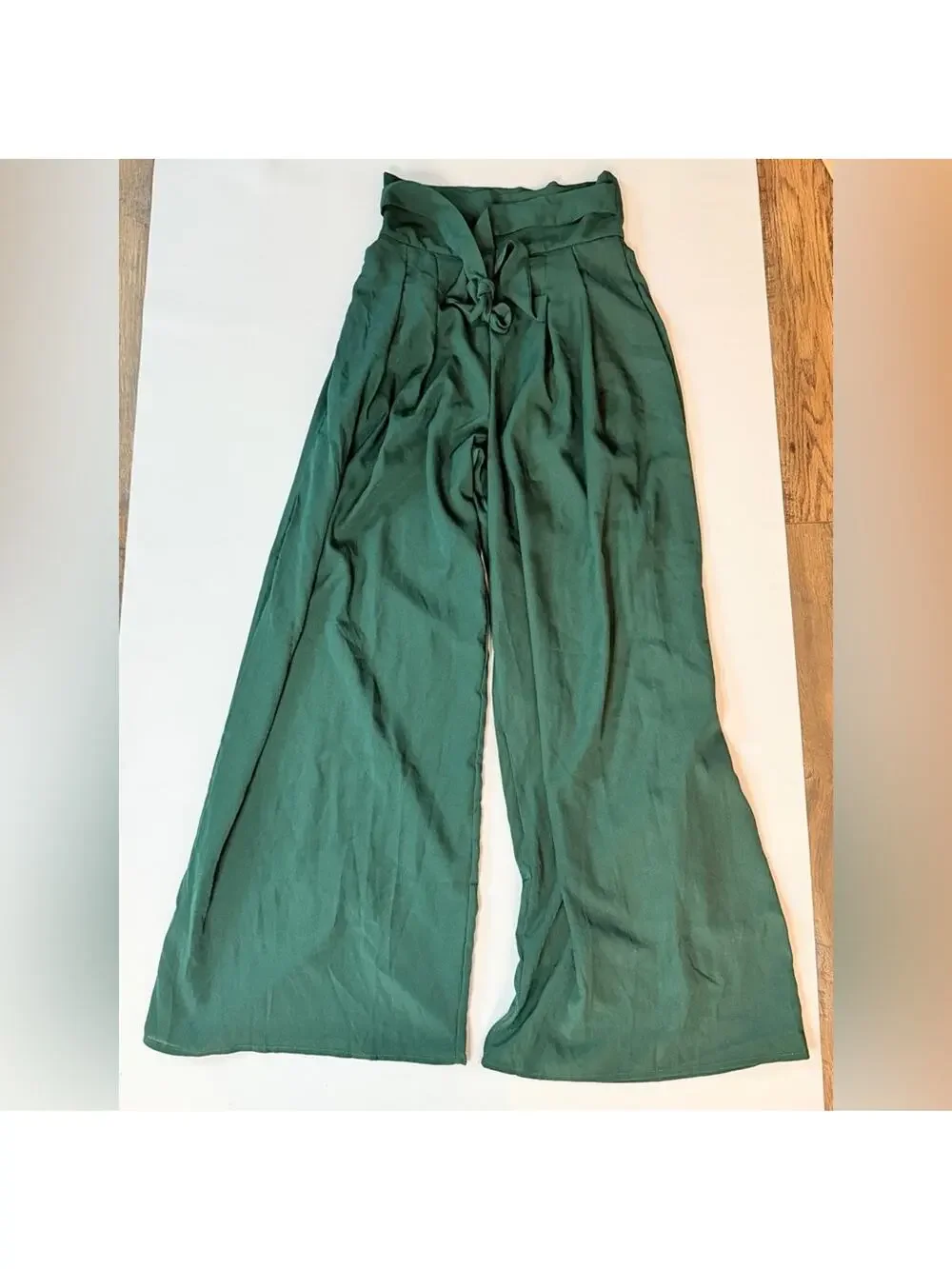 ultra high waist wide leg pants paper-bag trousers Art Deco Green small